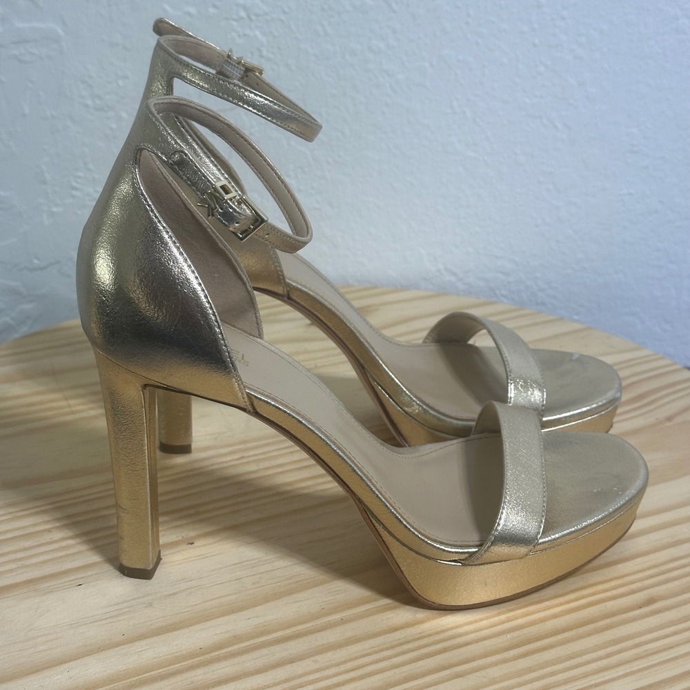 Michael Kors Gold Metallic Platform Ankle Strap Sandals Heels Womens 8.5M